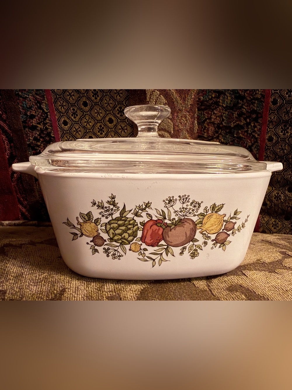 Vintage Corning Ware Casserole Dish with Lid “Spice of Life”